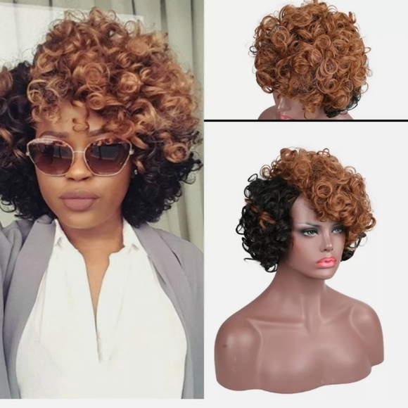 Brown and black curly wigs